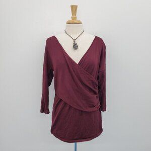 Lord & Taylor Womens Purple Wrap Blouse Top Size XL V-Neck 3/4 Sleeve Casual